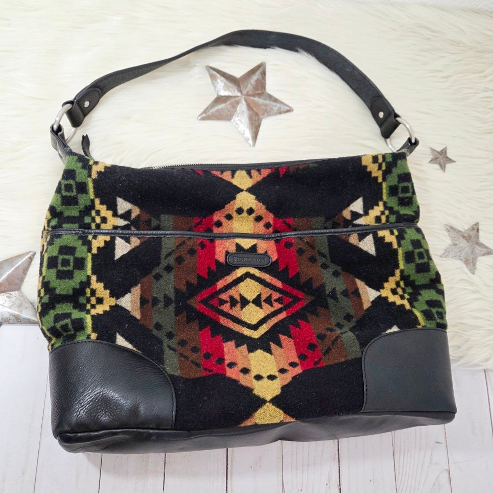 Pendleton shoulder bag southwestern red orange yellow green black wool purse - Picture 2 of 7